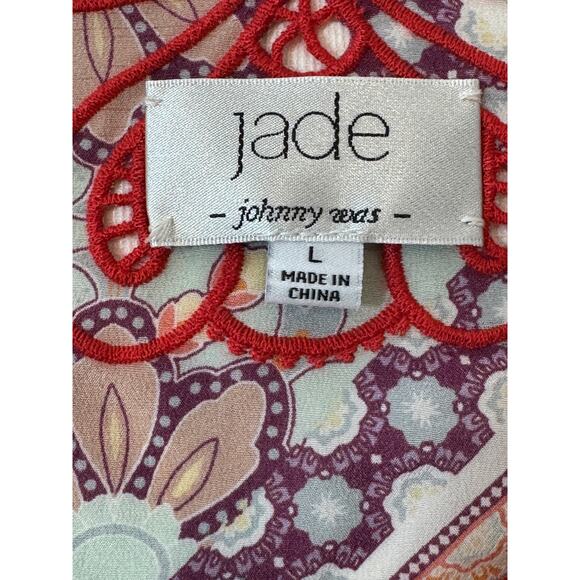 Johnny Was Jade Veronica Silk Print Tunic Top Womens L Multicolor Tassels - Picture 6 of 10